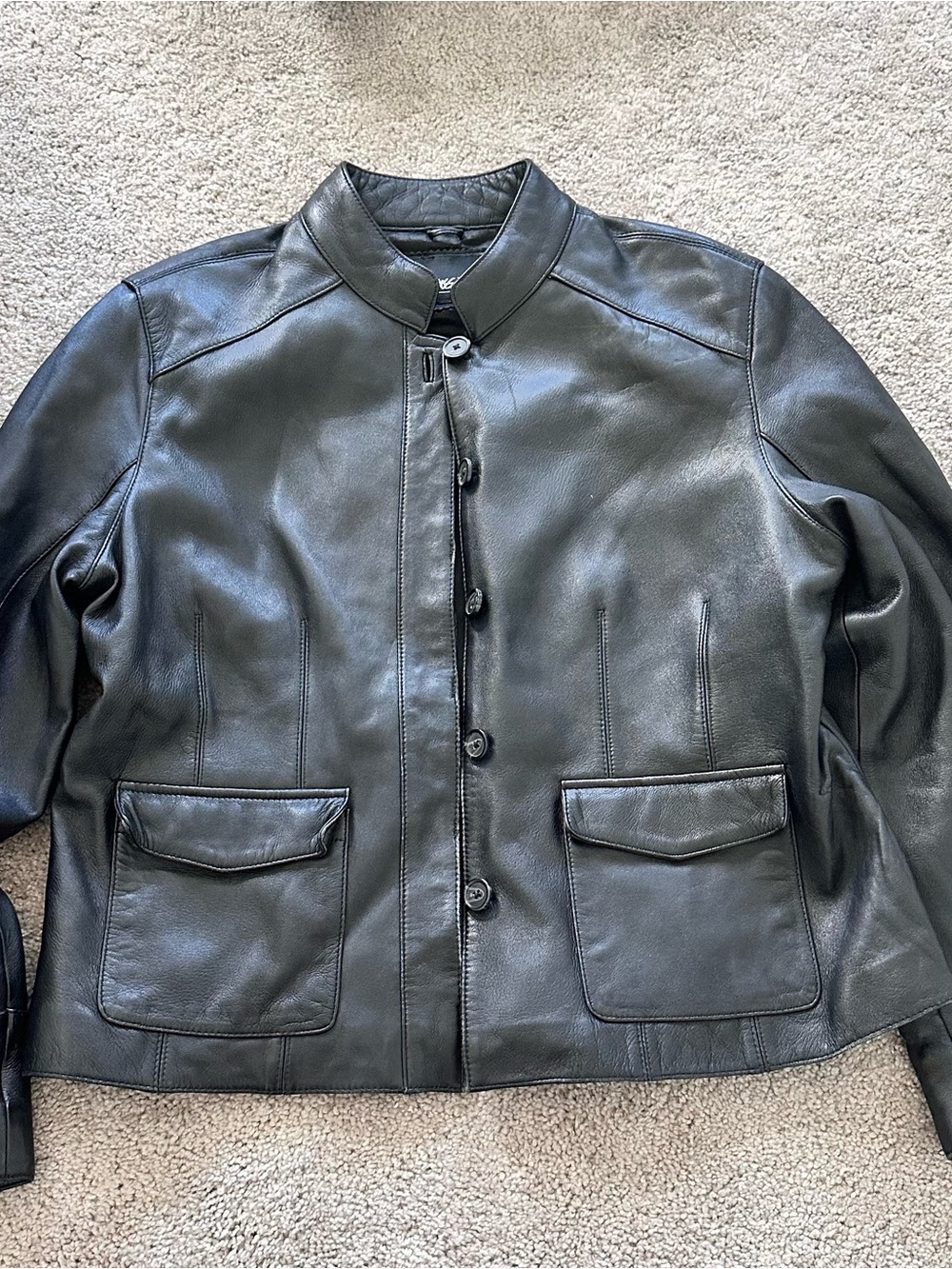 Mossimo Genuine Leather Button Front Mandarin Collar Jacket